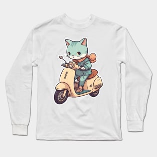 Kawaii cat riding scooter Long Sleeve T-Shirt